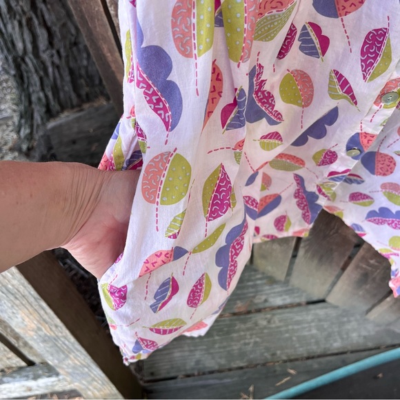 Gudrun Sjoden Light Pink Cotton Leaf Print Button Down Tunic Top Sz S - Picture 5 of 13